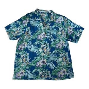 Tommy Bahama blue flowers 100% silk Hawaiian shirt XL